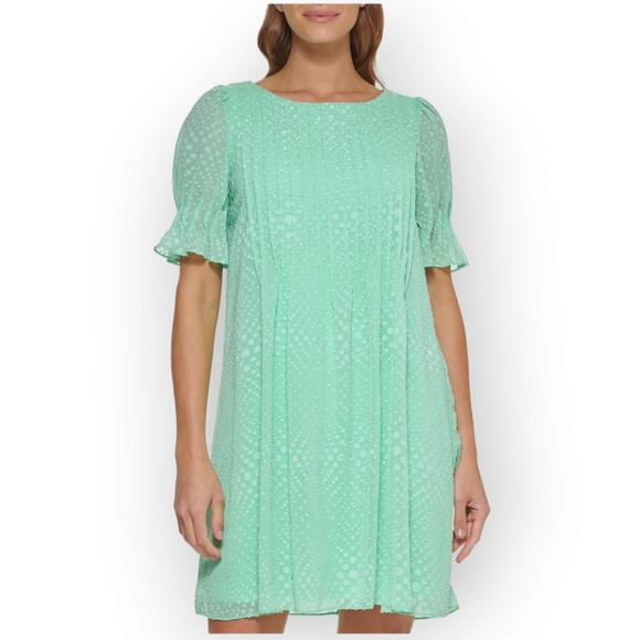 DKNY Women's Pleated Front Cinch Sleeve Flowy Dress Size 16 NWT - Picture 3 of 14